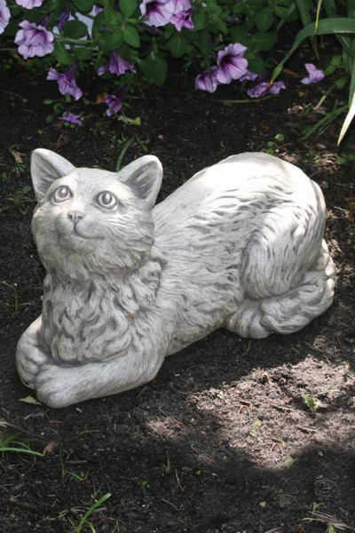 Laying Down Cat Cement Garden Statuary Made in America Statues